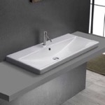CeraStyle 032400-U/D Drop In Bathroom Sink, White Ceramic, Rectangular